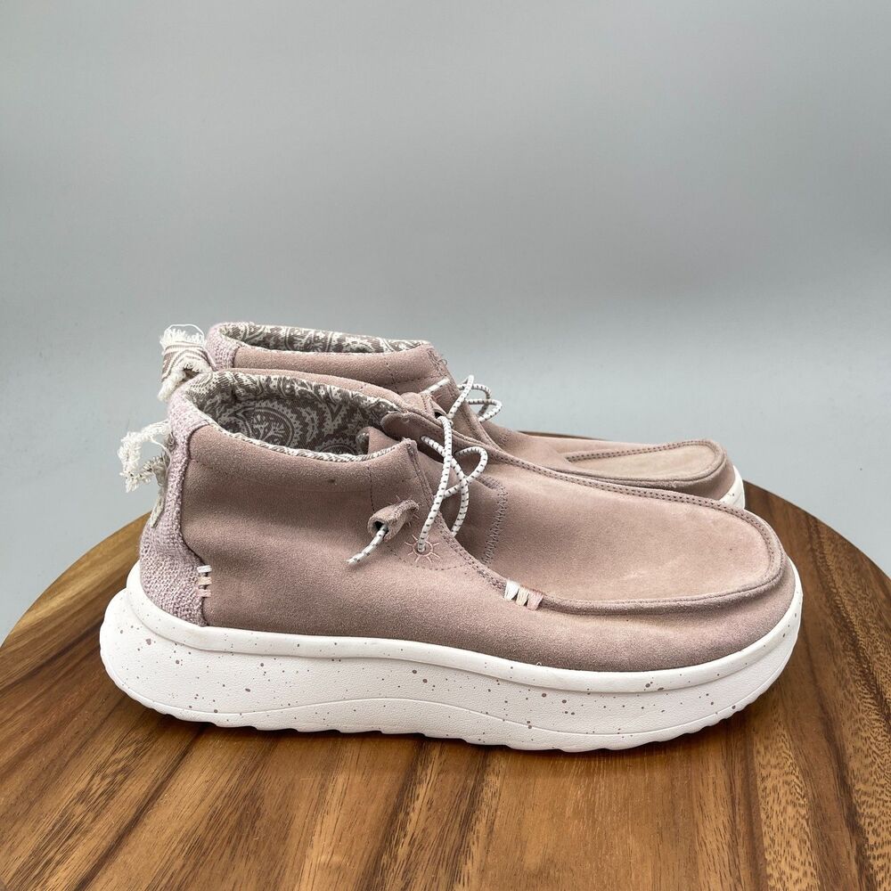 Hey Dude Wendy Peak Hi Shoes Womens Size 12 Blush Suede Platform Casual Booties